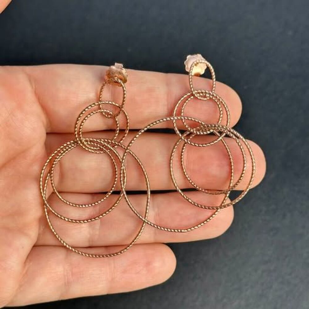 Rose Gold Silver 925 Multi Hoop Drop Earrings, Italian Diamond-Cut Circle Dangle